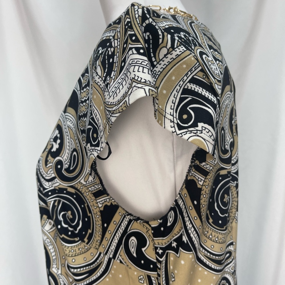 Dress barn Black, Tan, white, red geometric paisley Patterned Dress size 10 - Picture 9 of 16